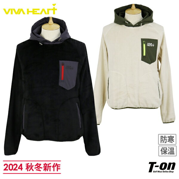 ビバハート VIVA HEART メンズ パーカー フード付き トレーナー エコファー素材 温かい素材 保温 異素材切替デザイン コンビネーションフーディ ロゴプリント 【送料無料】 2024 秋冬 新作 ゴルフウェア
