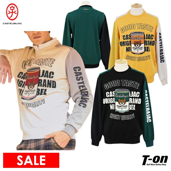 カステルバジャックスポーツ CASTELBAJAC SPORT メンズ セーター クルーネック ダンボール素材切替デザイン トレーナー プルオーバー ベア 缶モチーフ刺繍 【送料無料】 2024 秋冬 新作 ゴルフウェア