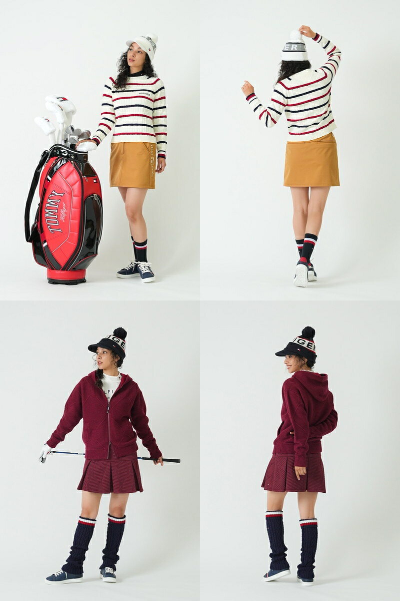 トミー ヒルフィガー ゴルフ TOMMY HILFIGER GOLF 日本正規品 レディース キャップ ニットキャップ ツバ付きニット帽 ロゴジャガード ポンポン付き ゴルフ 【送料無料】