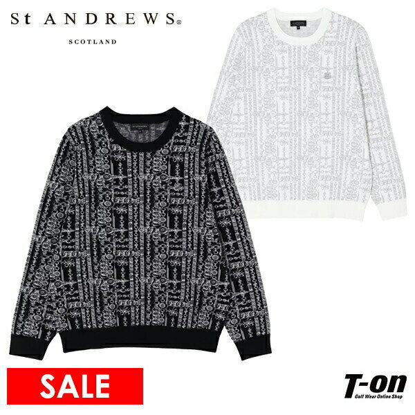 セントアンドリュース St ANDREWS メンズ セーター クルーネック ニットプルオーバー バックルチェーンジャガード 総柄 モノトーンデザイン 【送料無料】 2024 秋冬 新作 ゴルフウェア