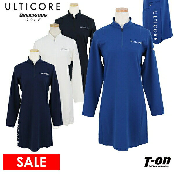 アルティコア ブリヂストン ゴルフ ULTICORE BRIDGESTONE GOLF レディース ワンピース 長袖 ハーフジップワンピース ストレッチ ロゴプリント ステッチディテール 裾スリット仕様 M〜3L 【送料無料】 2024 秋冬 新作 ゴルフウェア その1