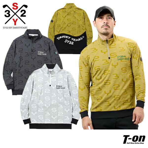SY32 by SWEET YEARS GOLF エスワイサーティトゥ バイ スィートイヤーズ ゴルフ 日本正規品 メンズ ハイネックシャツ 長袖 ハーフジップシャツ プルオーバー 薄手トレーナー素材 ロゴジャガード 総柄 バックロゴプリント 【送料無料】 2024 秋冬 新作 ゴルフウェア