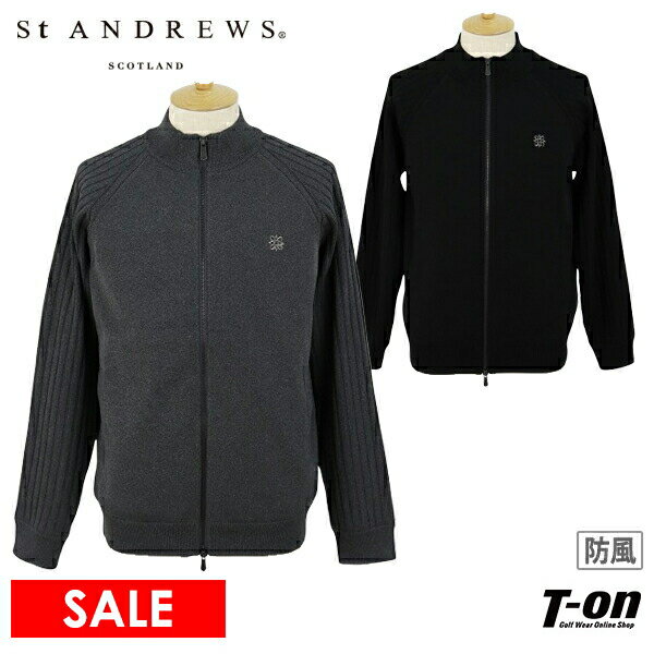セントアンドリュース St ANDREWS メンズ ブルゾン ニットブルゾン 防風裏地付 前開きセーター ダブルジップアップ 袖編地切替デザイン ケルト刺繍 【送料無料】 2024 秋冬 新作 ゴルフウェア