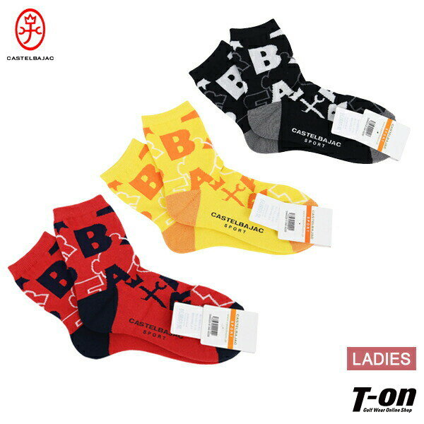 カステルバジャックスポーツ CASTELBAJAC SPORT レディース ソックス クルー丈 抗菌防臭 足底パイルクッション付 ビッグロゴ 総柄デザイン 星 家紋 くまモチーフ ゴルフ