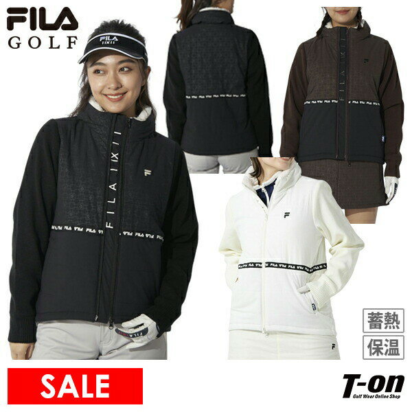 【タイムセール2/25 13:00迄 40％OFF】フィラ フィラゴルフ FILA GOLF レディース ブルゾン 身頃中綿入り 袖ニット素材 後ろ身頃蓄熱裏地付き 保温 防寒 幾何学柄切替 ロゴ刺繍 ゴルフウェア
