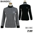 バンデル BANDEL レディース ハイネックシャツ 長袖 モックネックシャツ 一部裏起毛 ストレッチ 千鳥格子柄 配色切替 袖ラインデザイン ロゴ刺繍 【送料...