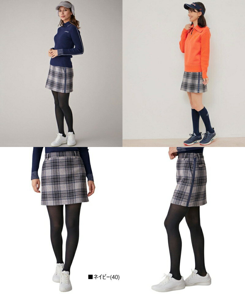ジュン＆ロペ ジュンアンドロペ JUN＆ROPE レディース スカート ウール混素材 チェック柄 サイドラインデザイン 裏微起毛インナーパンツ付き 【送料無料】 ゴルフウェア