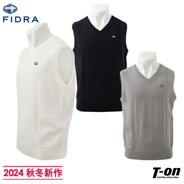 フィドラ FIDRA メンズ ベスト ニットベスト Vネックベスト 後ろ身頃防風裏地付 チェック柄ジャガード ロゴワッペン付 【送料無料】 2024 秋冬 新作 ゴルフウェア