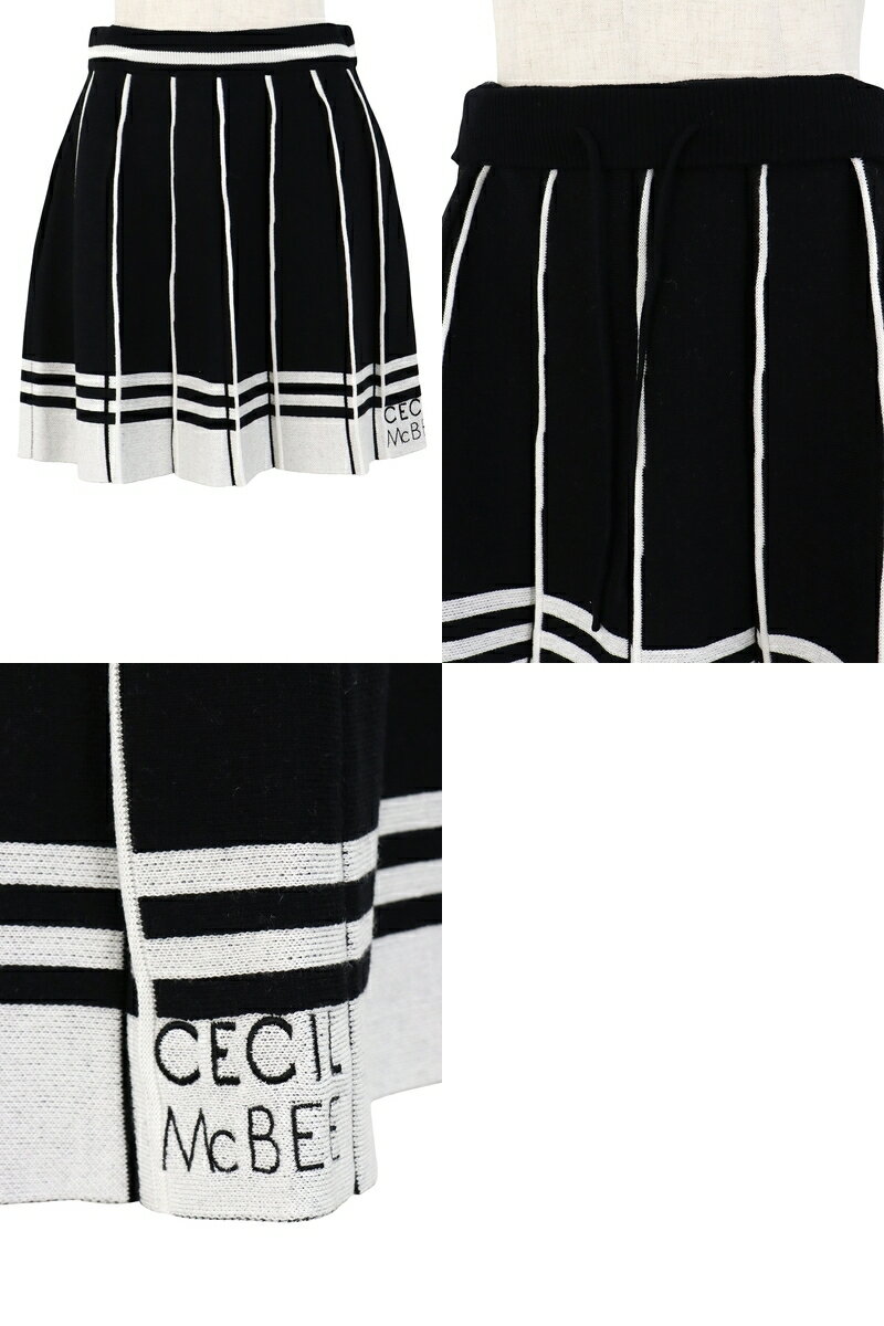 【30％OFF SALE】CECIL McBEE green セシルマクビー グリーン レディース スカート プリーツニットスカート フレアスカート ウエスト伸縮 配色ライン バイカラーデザイン ロゴ刺繍 ゴルフウェア