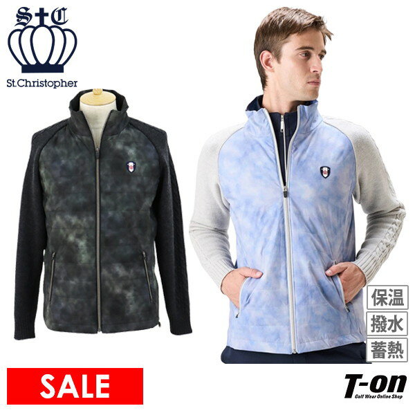 【30％OFF SALE】セントクリストファー St.Christopher メンズ ブルゾン 身頃中綿入り グラデーションプリント 袖ニット ケーブル編み 撥水 蓄熱 保温 異素材切替デザイン ロゴエンブレム 【送料無料】 ゴルフウェア