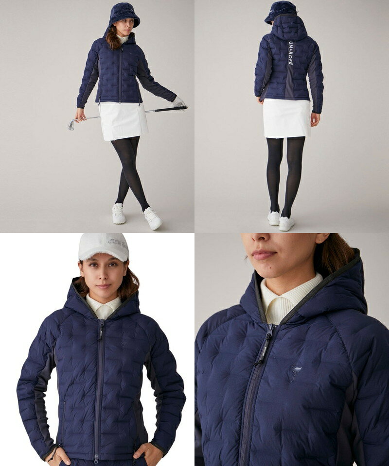 ジュン＆ロペ ジュンアンドロペ JUN＆ROPE レディース ブルゾン ダウンブルゾン 保温 撥水 ストレッチ フード付 サイド異素材切替 バックロゴプリント 【送料無料】 ゴルフウェア