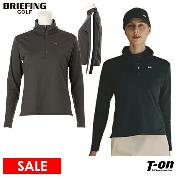 【30％OFF SALE】ブリーフィング ゴルフ BRIEFING GOLF レディース ポロシャツ 長袖 ハイネック ハーフジップシャツ 体温調節素材 快適素材 ラインデザイン メタル風ロゴワッペン 【送料無料】 ゴルフウェア
