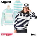 アドミラルゴルフ Admiral Golf 日本正規品 レディース セーター クルーネック 軽量ニット ドライタッチ パネルボーダー柄 メタリックロゴデザイン ...