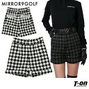 ミラーナインゴルフ MIRROR9GOLF レディース パンツ ショートパンツ ウール混紡 ツイード素材 ハイウエストデザイン 脚長効果 チェック柄 千鳥格子柄...