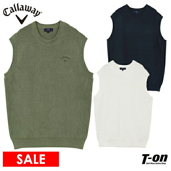 【30％OFF SALE】キャロウェイ アパレル キャロウェイ ゴルフ Callaway APPAREL メンズ ベスト クルーネックニットベスト 綿麻混素材 リラックスシルエット ロゴ刺繍 シンプルデザイン M〜3L ゴルフウェア