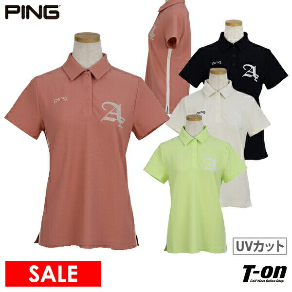 楽天【T-on】ティーオンピン PING レディース ポロシャツ 半袖 UVカットストレッチ 凸凹ジャージー素材 ワッフル調 チェーンステッチロゴ刺繍 サイド配色テープ 【送料無料】 2024 春夏 新作 ゴルフウェア