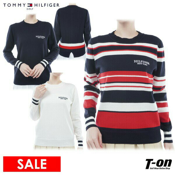 楽天【T-on】ティーオン【30％OFF SALE】トミー ヒルフィガー ゴルフ TOMMY HILFIGER GOLF 日本正規品 レディース セーター クルーネック ニットプルオーバー メッシュセーター トリコロールストライプ バックスリット仕様 【送料無料】 2024 春夏 新作 ゴルフウェア