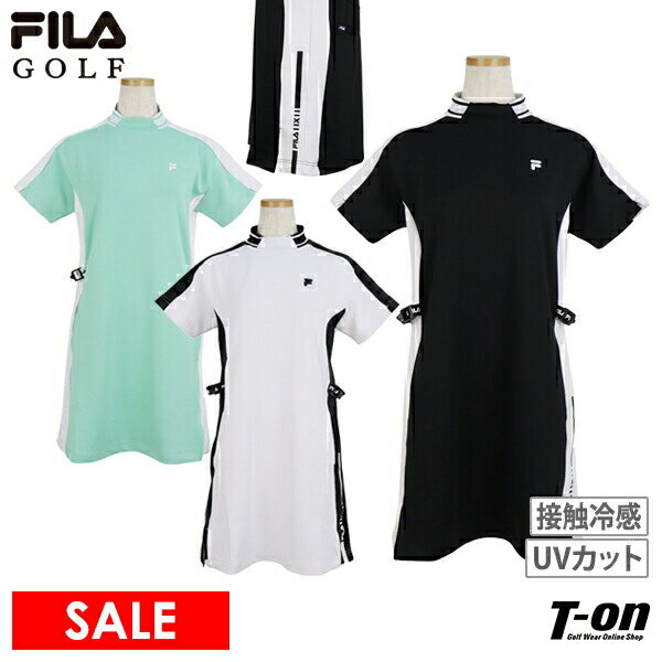 フィラ フィラゴルフ FILA GOLF レディース ワンピース 半袖 モックネックワンピース UVカット 接触冷感 配色切替デザイン サイドアジ..