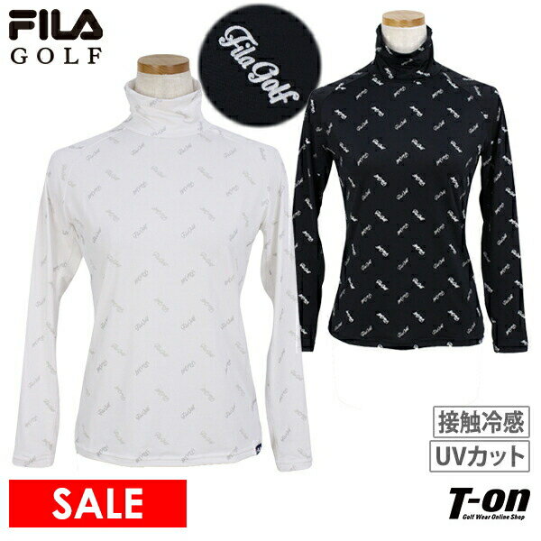 フィラ フィラゴルフ FILA GOLF レディース インナーシャツ 長袖 ハイネックシャツ アンダーウェア 接触冷感 UVカット 吸汗速乾 メッシュ素材切替 ロゴ飛び柄 2024 春夏 新作 ゴルフウェア