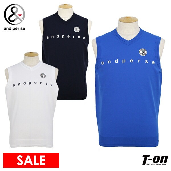 【20％OFF SALE】アンパスィ and per se メンズ ベスト Vネック ニットベスト ロゴプリント サークルワッペン 洗濯機洗い可 【送料無料】 ゴルフウェア
