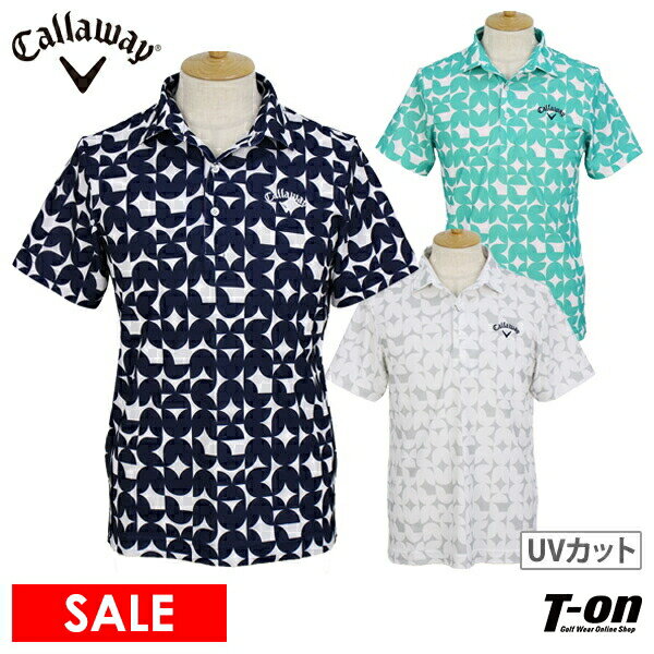 楽天【T-on】ティーオンキャロウェイ アパレル キャロウェイ ゴルフ Callaway APPAREL メンズ ポロシャツ 半袖 UVカット 吸汗速乾 ひんやり感 総柄 幾何学風柄 鹿の子素材 ロゴ刺繍 【送料無料】 2024 春夏 新作 ゴルフウェア