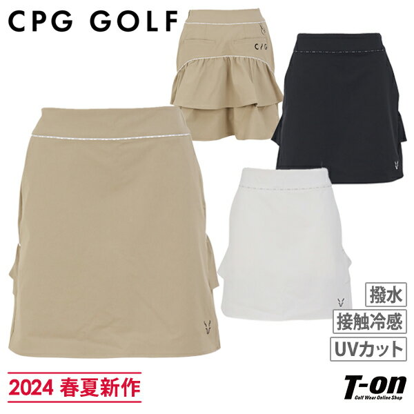 シーピージー ゴルフ CPG GOLF レディース スカート バックスタイルフレアスコート インナーパンツ一体型 接触冷感 UVカット 撥水 ストレッチ ロゴプリント  2024 春夏 新作 ゴルフウェア