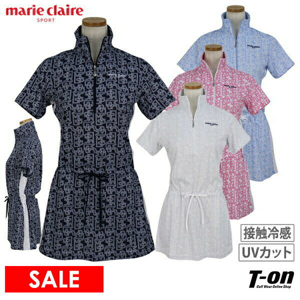 【30％OFF SALE】マリクレール マリ・クレール スポール marie claire sport レディース ポロシャツ 半袖 ハーフジップシャツ チュニック丈 チュニックシャツ 接触冷感 UVカット 吸汗速乾 ロゴ…