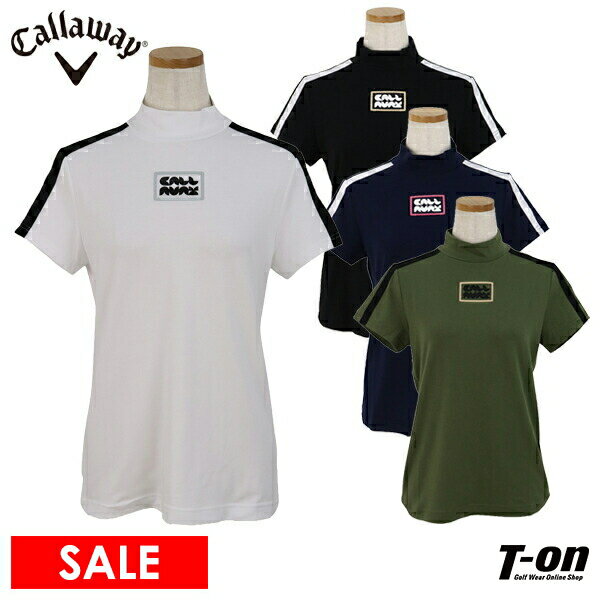 楽天【T-on】ティーオンキャロウェイ アパレル キャロウェイ ゴルフ Callaway APPAREL レディース ハイネックシャツ 半袖 モックネックシャツ 綿混天竺素材 配色ラインデザイン 幾何学風ロゴプリント 2024 春夏 新作 ゴルフウェア