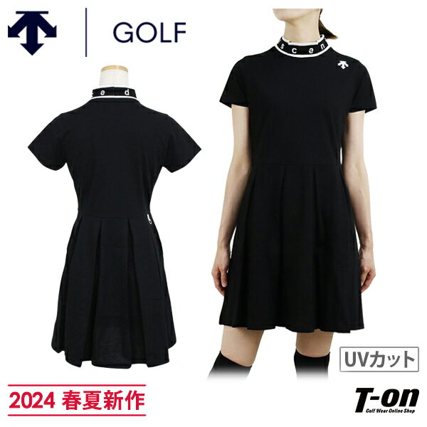 楽天【T-on】ティーオン【ポイント10倍 5/21 12:59迄】デサントゴルフ デサント DESCENTE GOLF レディース ワンピース 半袖 ハイネックワンピース モックネック プリーツワンピース UVカット 天竺素材 ロゴジャガード襟 【送料無料】 2024 春夏 新作 ゴルフウェア