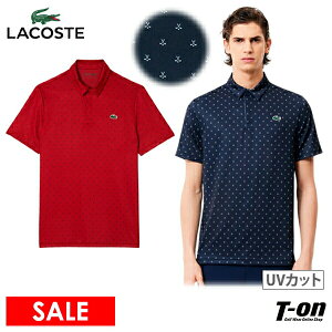 ラコステ スポーツ LACOSTE SPORT 日本正規品 メンズ ポロシャツ 半袖 UVカット 吸水速乾 ストレッチ ミニマム総柄プリント ゴルフ柄 比翼デザイン ワニロゴワッペン 着丈長め 【送料無料】 2024 春夏 新作 ゴルフウェア