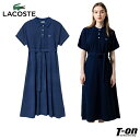 ラコステ LACOSTE　日本正規品 レディース ワンピース 半袖 インディゴポロドレス フレアシルエット ストレッチ 鹿の子地 リボンベルト付き 