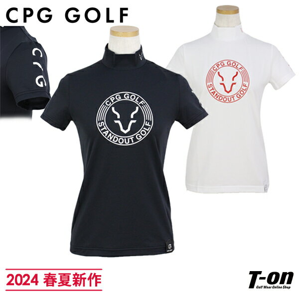 シーピージー ゴルフ CPG GOLF レディース ハイネックシャツ 半袖 モックネックシャツ UVカット 吸水速乾 ストレッチ サークルロゴプリント  2024 春夏 新作 ゴルフウェア