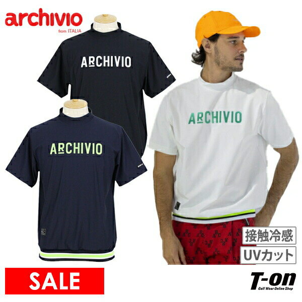 アルチビオ archivio メンズ ハイネックシャツ 半袖 モックネックシャツ UVカット 接触冷感 サテンロ...