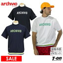 アルチビオ archivio メンズ ハイネックシャツ 半袖 モックネックシャツ UVカット 接触冷感 サテンロゴ 配色ライン 裾リブデザイン  2024 春夏 新作 ゴルフウェア