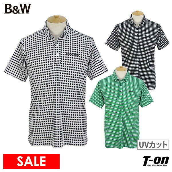 楽天【T-on】ティーオンブラック＆ホワイト ホワイトライン Black＆White WHITE Line メンズ ポロシャツ 半袖 ボタンダウンシャツ UVカット 吸汗速乾 通気 ストレッチ ドット柄 ロゴ刺繍 【送料無料】 2024 春夏 新作 ゴルフウェア