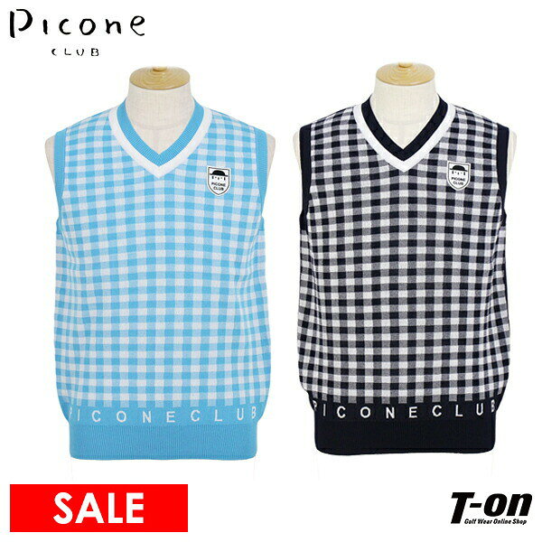 【30％OFF SALE】ピッコーネクラブ PICONE CLUB メンズ ベスト Vネック ニットベスト ギンガムチェック柄 裾ロゴラインデザイン コットン混 【送料無料】 ゴルフウェア