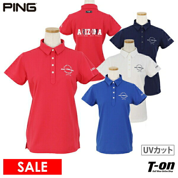 楽天【T-on】ティーオンピン PING レディース ポロシャツ 半袖 UVカット 吸水速乾 ストレッチ バックロゴプリント 2024 春夏 新作 ゴルフウェア