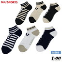 MUスポーツ エムユー スポーツ M.U SPORTS MUSPORTS メンズ ソックス 3足セット アンクル丈ソックス スニーカー丈ソックス ロゴジャガード ボーダー柄 足底パイルクッション付 2024 春夏 新作 ゴルフ