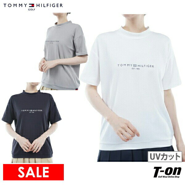 トミー ヒルフィガー ゴルフ TOMMY HILFIGER GOLF 日本正規品 レディース ハイネックシャツ 半袖 モックネックシャツ UVカット ストレッチ メッシュ調ジャガード素材 凹凸感 後ろ裾ストライプリブ ロゴプリント 【送料無料】 2024 春夏 新作 ゴルフウェア