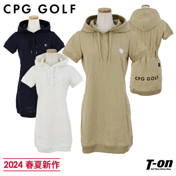 シーピージー ゴルフ CPG GOLF レディース ワンピース 半袖 フード付き フーディーワンピ インナーパンツ付 裾リブ仕様 グラフィックロゴジャガード  2024 春夏 新作 ゴルフウェア