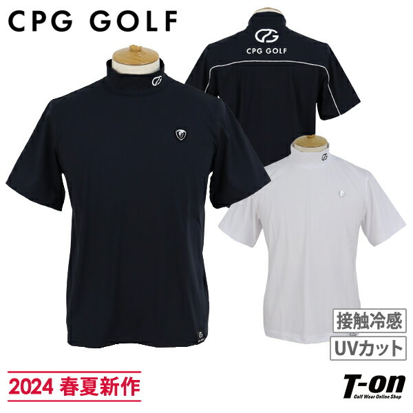 シーピージー ゴルフ CPG GOLF メンズ ハイネックシャツ 半袖 モックネックシャツ ロゴパイピング バックロゴプリント メタリックワッペン 【送料無料】 2024 春夏 新作 ゴルフウェア