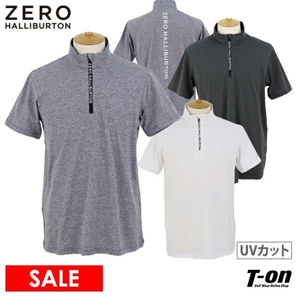 楽天【T-on】ティーオンゼロハリバートン ゴルフ ZERO HALLIBURTON GOLF メンズ ポロシャツ 半袖 ハーフジップシャツ ハイネックシャツ UVカット ロゴファスナー バックロゴプリント 杢 【送料無料】 2024 春夏 新作 ゴルフウェア