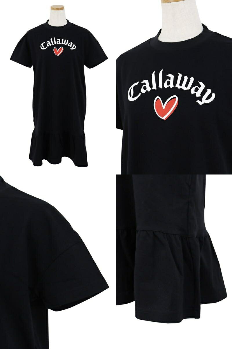 キャロウェイ アパレル キャロウェイ ゴルフ Callaway APPAREL レディース ワンピース 半袖 低めハイネック ストレッチ ドロップショルダー 裾フリルデザイン ハートモチーフロゴプリント 【送料無料】 2024 春夏 新作 ゴルフウェア