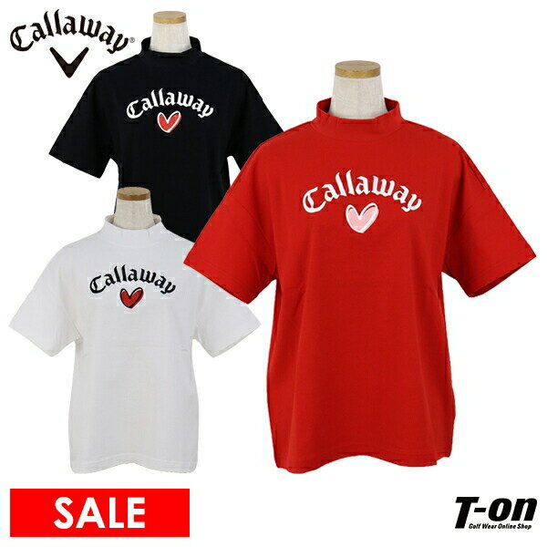 楽天【T-on】ティーオンキャロウェイ アパレル キャロウェイ ゴルフ Callaway APPAREL レディース ハイネックシャツ 半袖 モックネックシャツ 低めハイネック ストレッチ 太番手コットン ハートモチーフロゴプリント リラックスフィット 2024 春夏 新作 ゴルフウェア