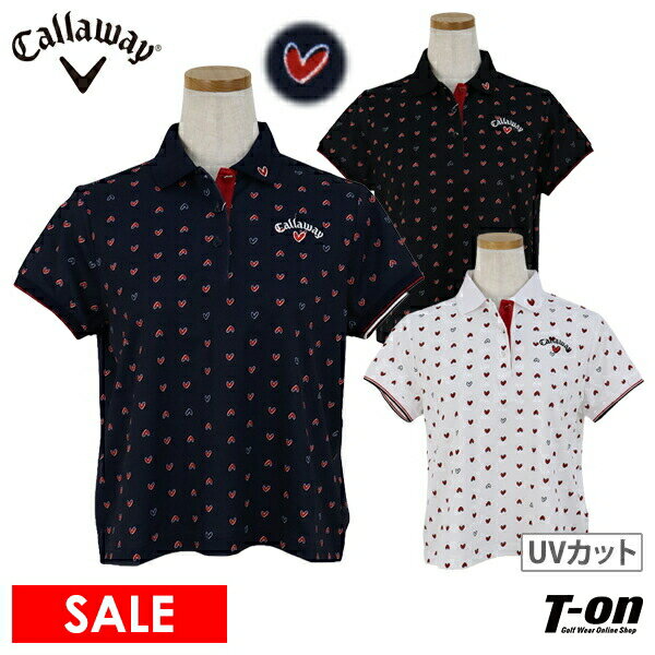 キャロウェイ アパレル キャロウェイ ゴルフ Callaway APPAREL レディース ポロシャツ 半袖 UVカット 吸汗速乾 ストレッチ ハート飛び柄プリント ロゴ刺繍  2024 春夏 新作 ゴルフウェア