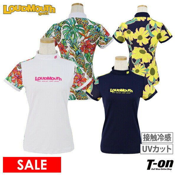 ラウドマウス ゴルフ LOUDMOUTH GOLF 日本正規品 日本規格 レディース ハイネックシャツ 半袖 モックネックシャツ UVカット 接触冷感 異素材コンビ サッカー素材切替 無地×ボタニカルプリント 【送料無料】 2024 春夏 新作 ゴルフウェア