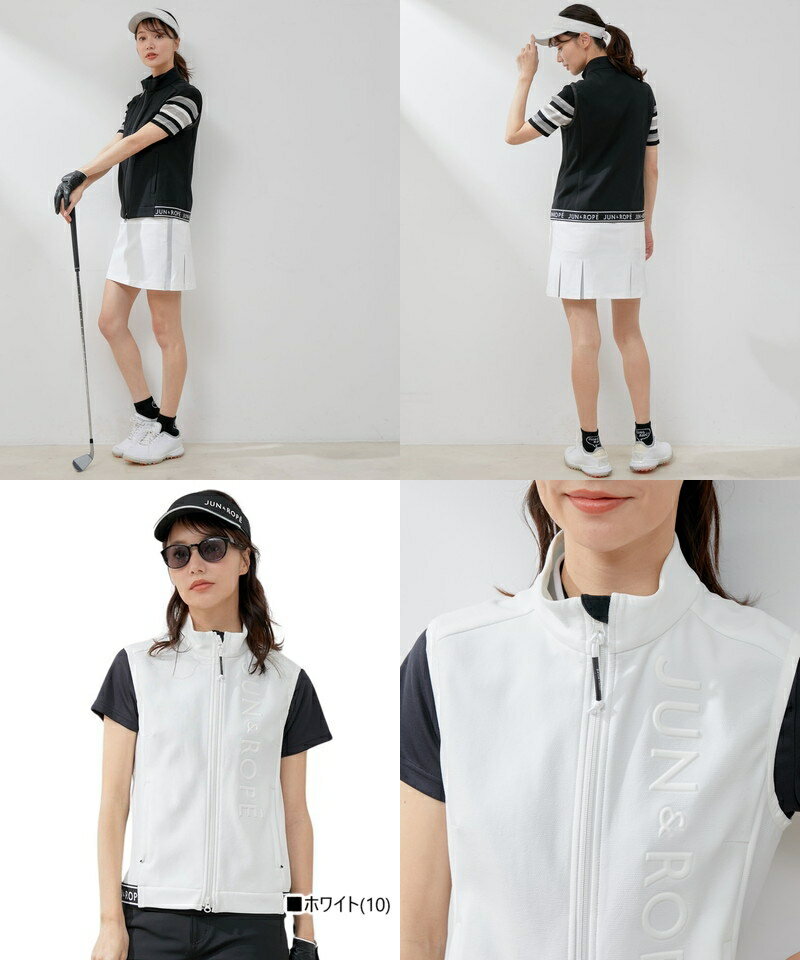 【30％OFF SALE】ジュン＆ロペ ジュンアンドロペ JUN＆ROPE レディース ベスト ジップアップベスト 吸水速乾 ストレッチ エンボスロゴ 裾ロゴゴム仕様 ポンチ素材 【送料無料】 ゴルフウェア