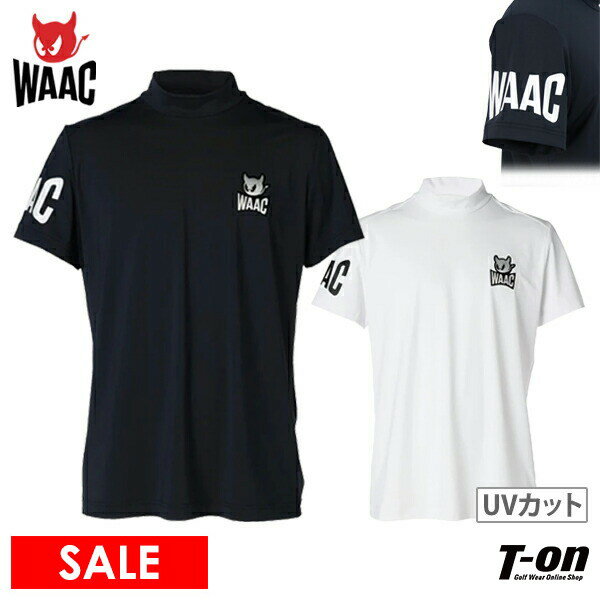 楽天【T-on】ティーオンワック WAAC 日本正規品 メンズ ハイネックシャツ 半袖 モックネックシャツ UVカット 吸湿速乾 ストレッチ ワッキーワッペン 袖ロゴプリント 【送料無料】 2024 春夏 新作 ゴルフウェア