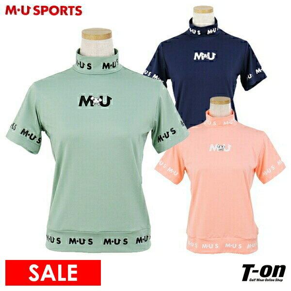 楽天【T-on】ティーオンMUスポーツ エムユー スポーツ M.U SPORTS MUSPORTS レディース ハイネックシャツ 半袖 モックネックシャツ ストレッチ ロゴプリント 【送料無料】 2024 春夏 新作 ゴルフウェア