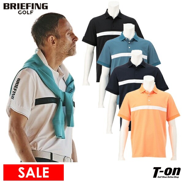 楽天【T-on】ティーオンブリーフィング ゴルフ BRIEFING GOLF メンズ ポロシャツ 半袖 SLEEVE LOGO POLO RELAXED FIT ストレッチ 吸水速乾 リラックスフィット ロゴテープデザイン 【送料無料】 2024 春夏 新作 ゴルフウェア